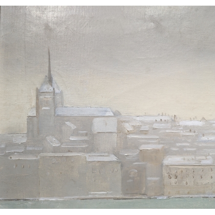 Tableau \"Quai du Mont-Blanc\" signé L. WIDMER