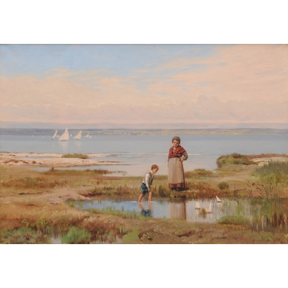 Tableau \"Garçon aux voiliers\" signé N. LEMAITRE