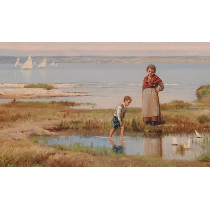 Tableau \"Garçon aux voiliers\" signé N. LEMAITRE