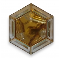 Plafonnier hexagonal en laiton et verre