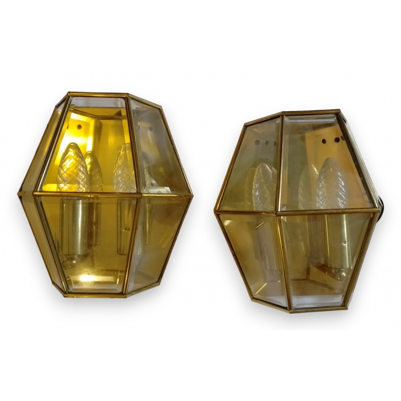 Brass and glass wall light