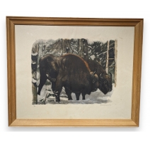 Gravure "Couple de bisons" signé Robert HAINARD