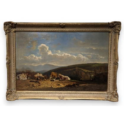 Tableau \"Vaches\" signé J. DUNANT