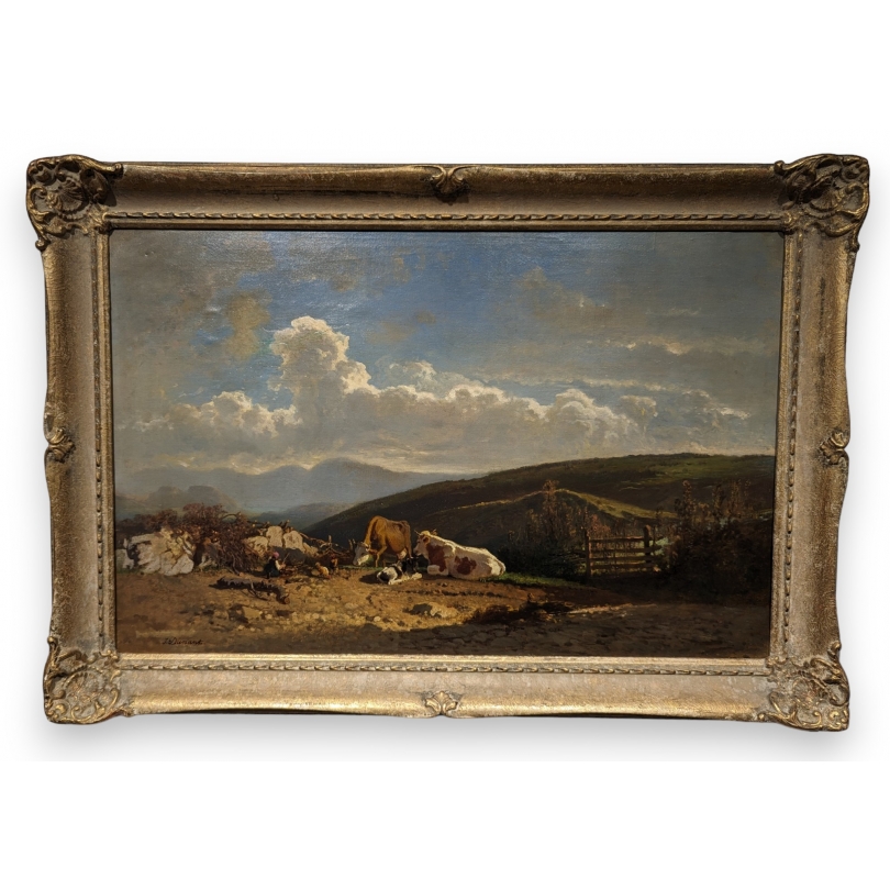 Tableau \"Vaches\" signé J. DUNANT