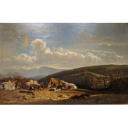 Tableau \"Vaches\" signé J. DUNANT