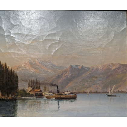 Paintings | Painting: ‘Lake View, Boat’. Moinat SA  – Antiques and home décor