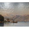 Tableau \"Vue lac, bateau\" signé F. GÜDER