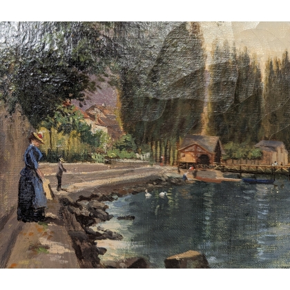 Paintings | Painting: ‘Lake View, Boat’. Moinat SA  – Antiques and home décor