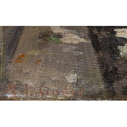Tableau \"Vue lac, bateau\" signé F. GÜDER