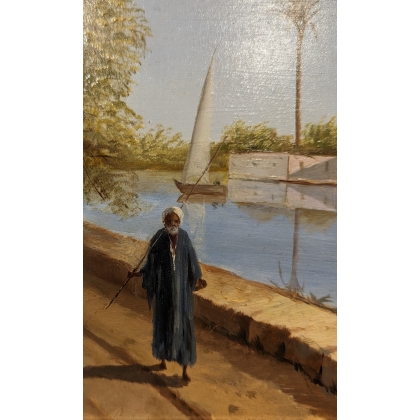 Tableau \"Bord du Nil\" signé L. JACOT