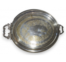 Plateau ovale en métal argenté avec anses "Marie"