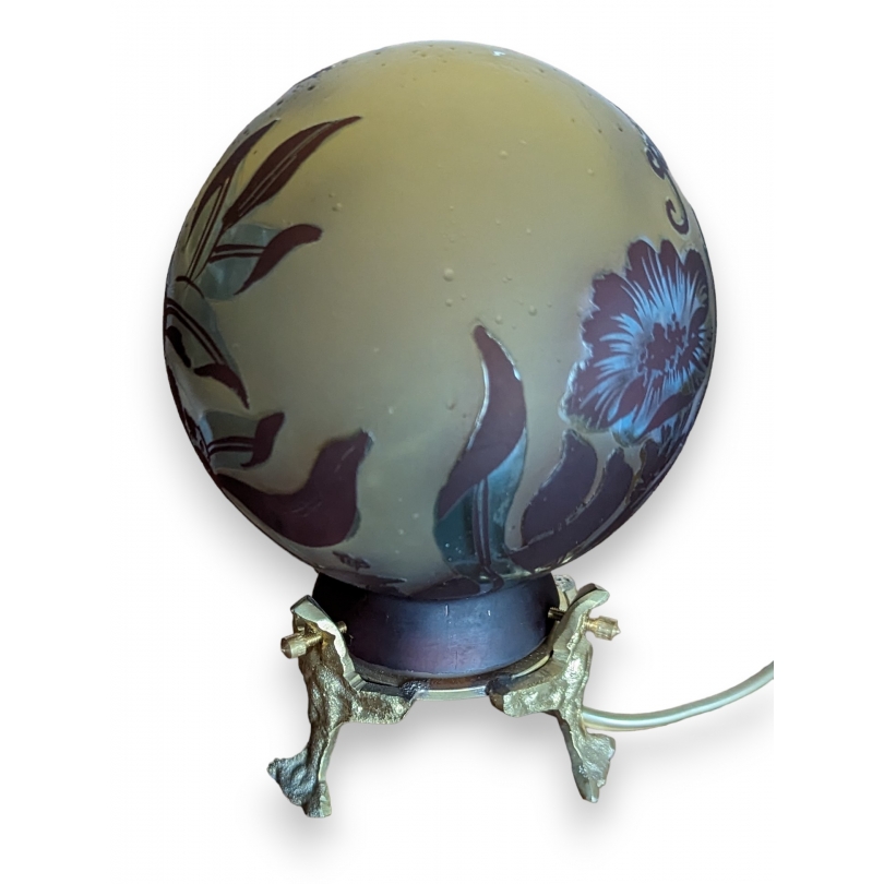GALLÉ-style ball lamp with blue and yellow flowers