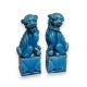 Paire de chiens de Fô en céramique bleue