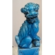Paire de chiens de Fô en céramique bleue