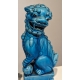 Paire de chiens de Fô en céramique bleue