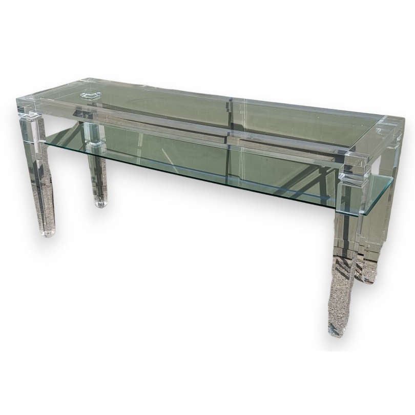 Plexiglas console table with 2 glass tops