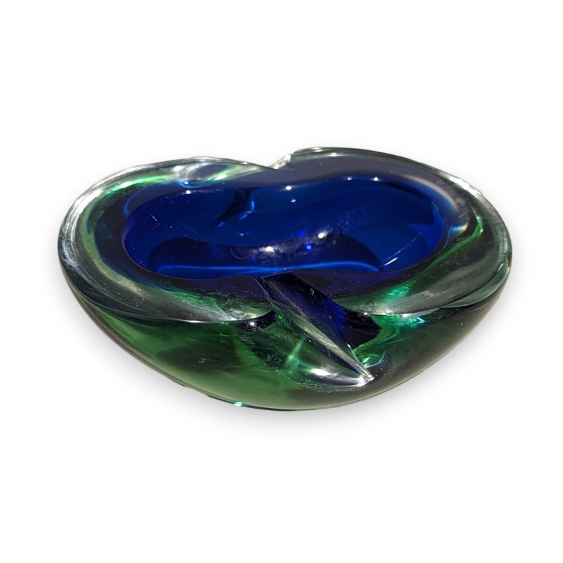 Green and blue glass ashtray