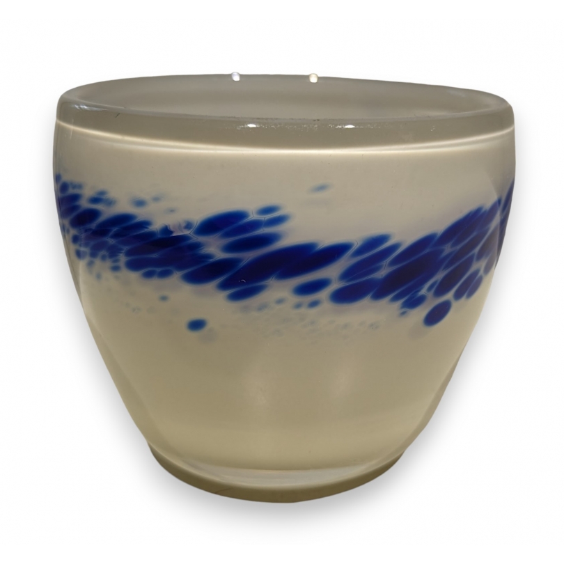 Signed white and blue glass round glass