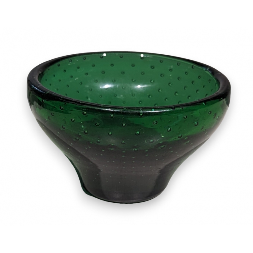Coupe ronde en verre vert à bulles