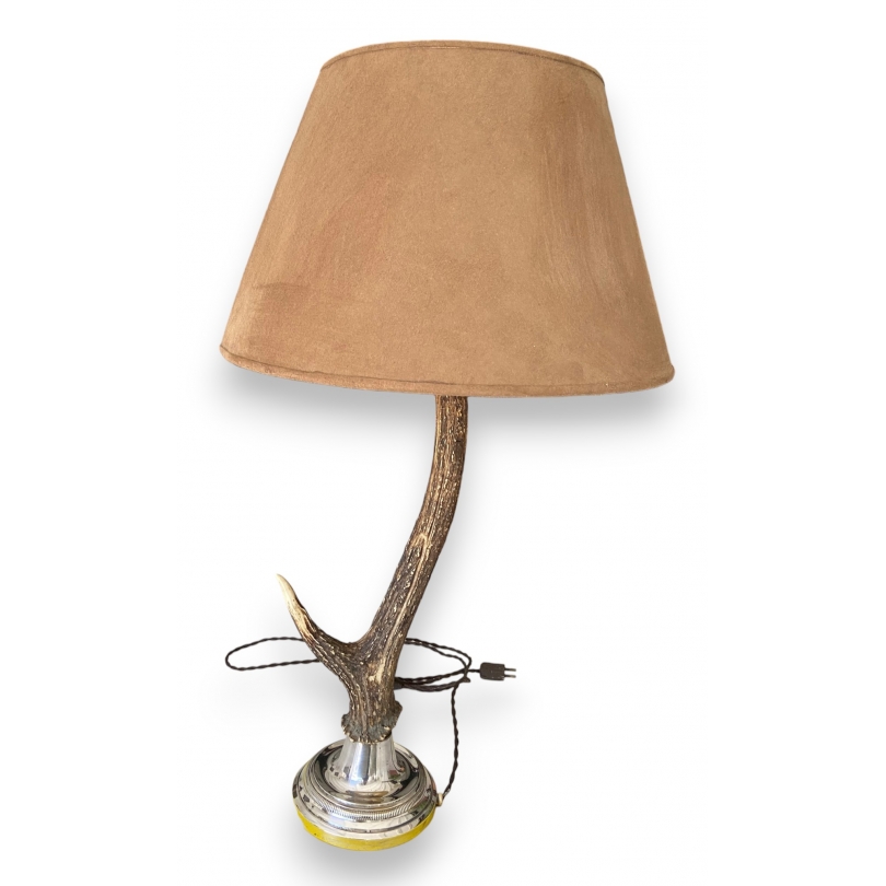 Lampe corne de cerf et métal argenté