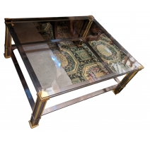 Table basse en laiton avec plateau en verre