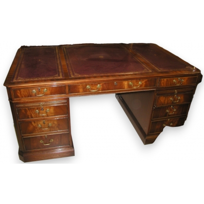 English mahogany desk with a burgundy leather top