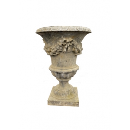Medicis Urn with garland, made of reconstituted stone