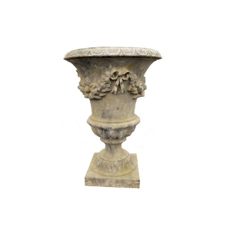 Medicis Urn with garland, made of reconstituted stone