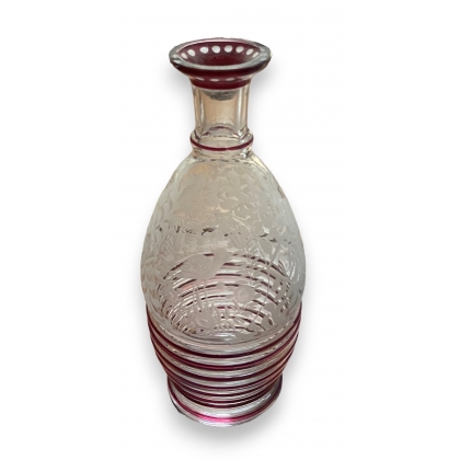 Carafe en verre gravé oiseaux, rouge