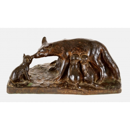 Bronze \"Renarde allaitant\" signé HAINARD