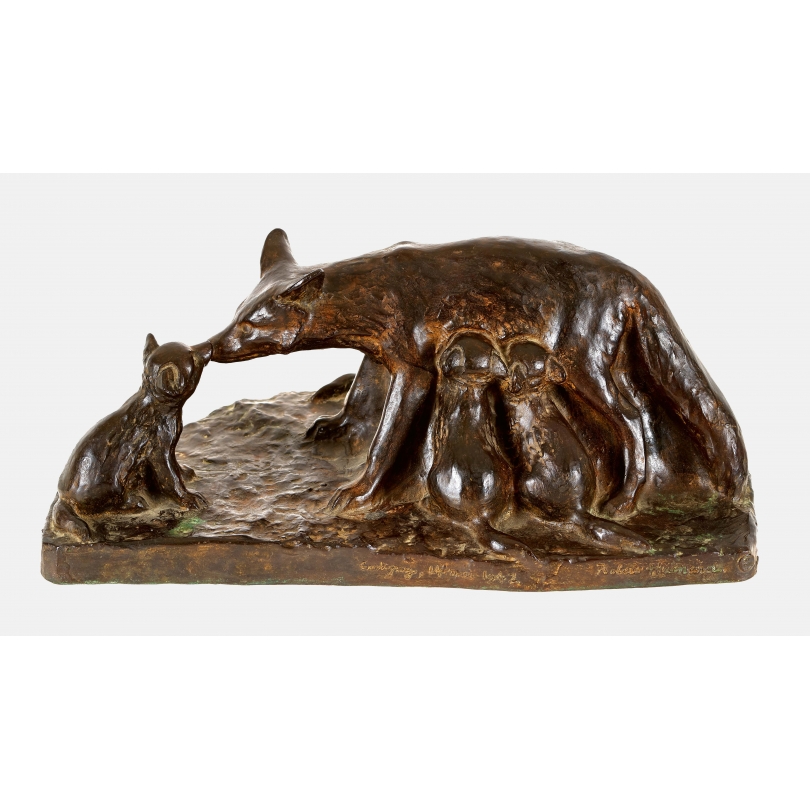 Bronze \"Renarde allaitant\" signé HAINARD