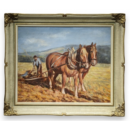 Tableau \"Les labours\" signé E. DUCRET