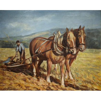 Tableau \"Les labours\" signé E. DUCRET