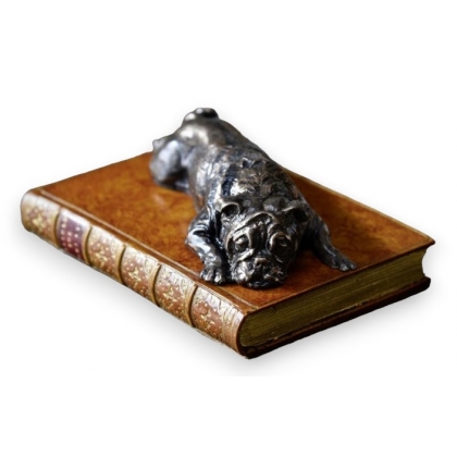 Presse-papier Boxer sur un livre beige