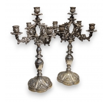Paire de bougeoirs en bronze argenté 5 lumières