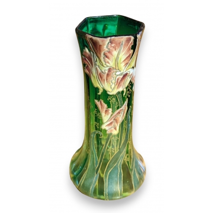Vase Mont Joye décor émaillé aux iris