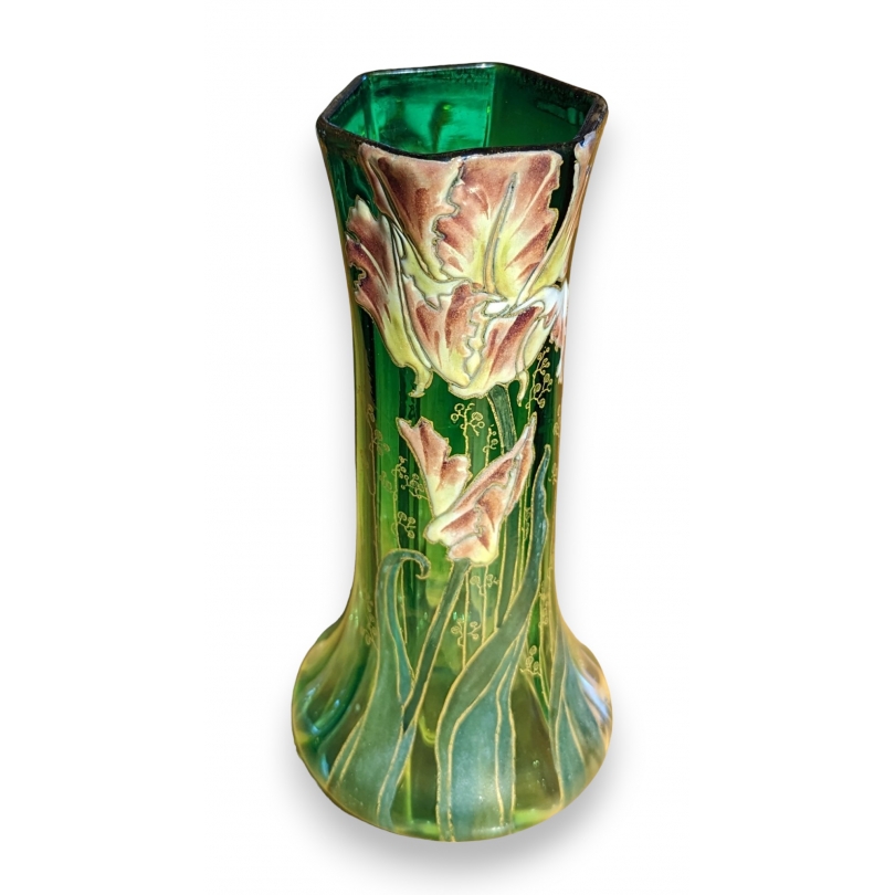 Vase Mont Joye décor émaillé aux iris