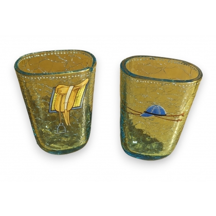 Pair of Jockey-patterned enamelled vases