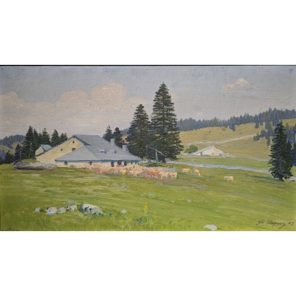 Tableau \"Ferme du Jura\" signé F. JAQUES 07