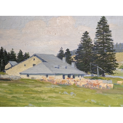 Tableau \"Ferme du Jura\" signé F. JAQUES 07
