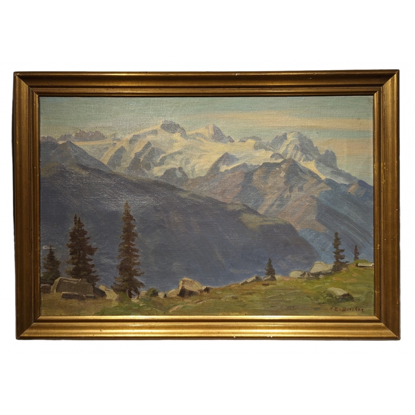 Tableau \"A la Creusaz\" signé H.E. BERCHER