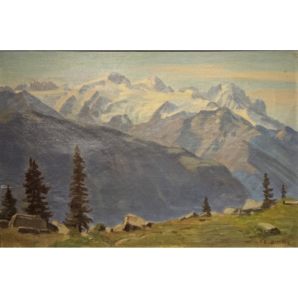Tableau \"A la Creusaz\" signé H.E. BERCHER
