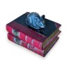 Red mouse-shaped paperweight resting on two books