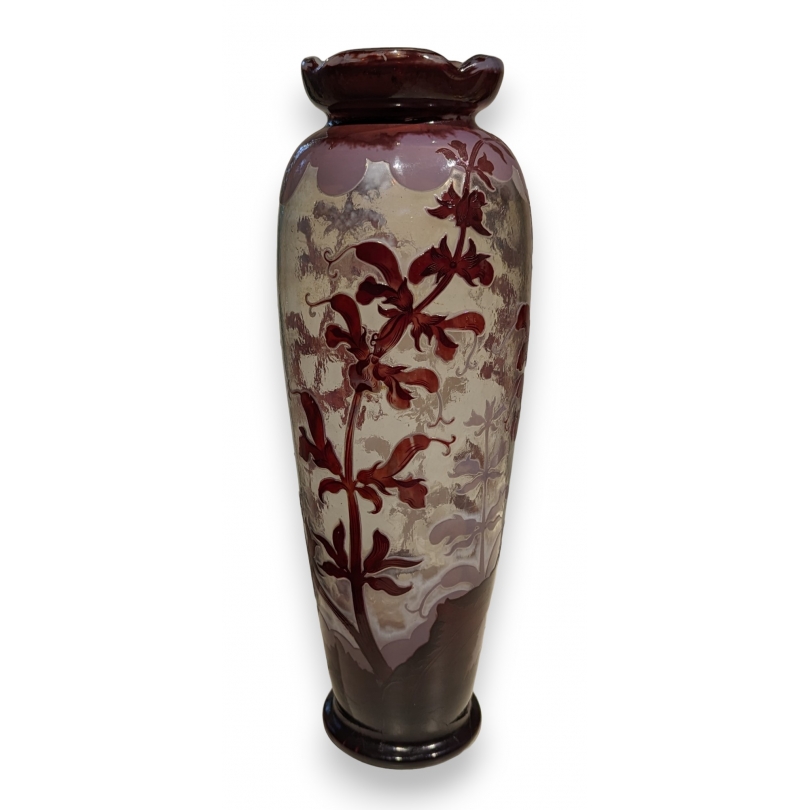 Grand vase Fleurs rouge signé GALLÉ