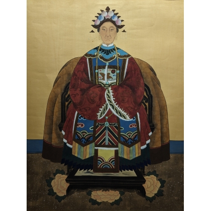Paire de peintures sur soie \"Dignitaires\"