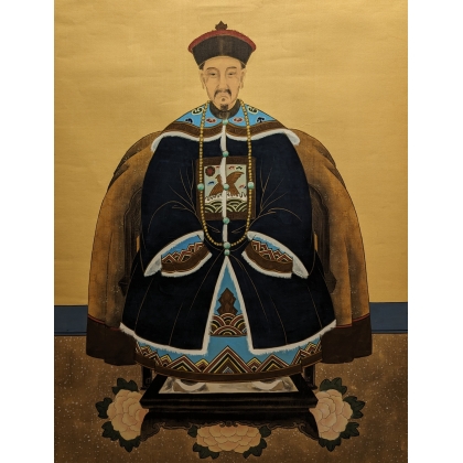 Paire de peintures sur soie \"Dignitaires\"