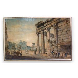 Gouache «Ruina». Con marco dorado.  en Moinat SA  - Antigüedades y decoración -  Gouaches, acuarelas, pasteles