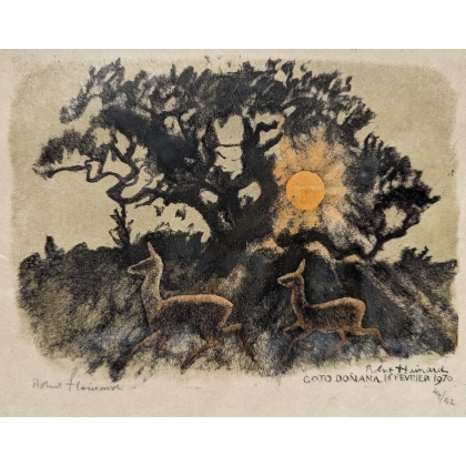 Gravure "Biche et faon" signé Robert HAINARD