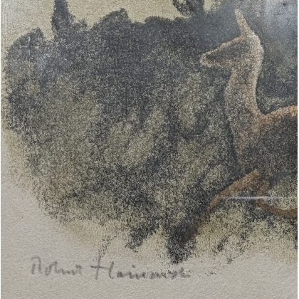 Gravure "Biche et faon" signé Robert HAINARD