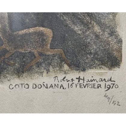 Gravure "Biche et faon" signé Robert HAINARD
